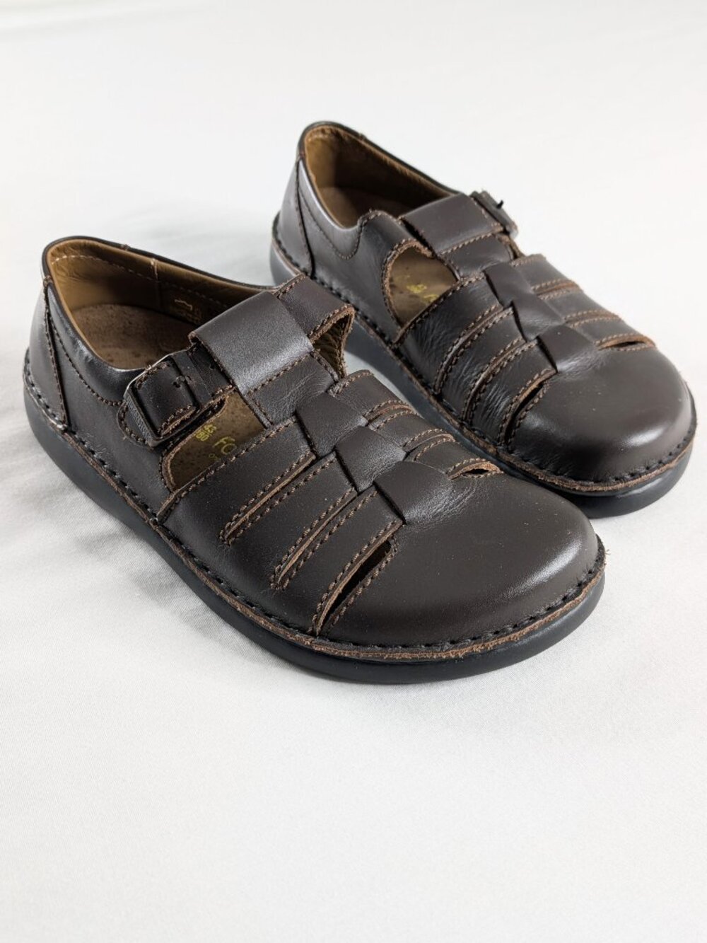 Footprints by Birkenstock Brown Leather Fisherman Loafers Maderia Buckle